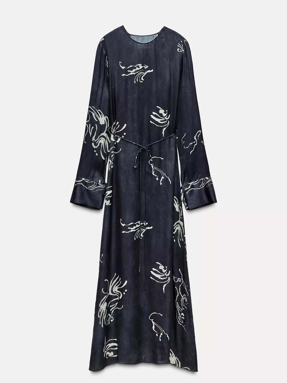 Zara Long Sleeve Navy Floral Print Maxi Dress